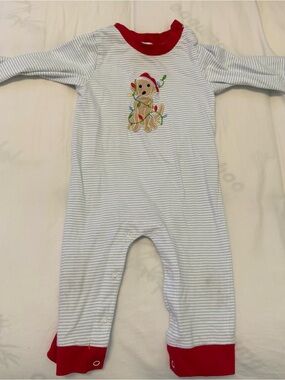Ishtex Striped Baby One-Piece with Holiday Puppy